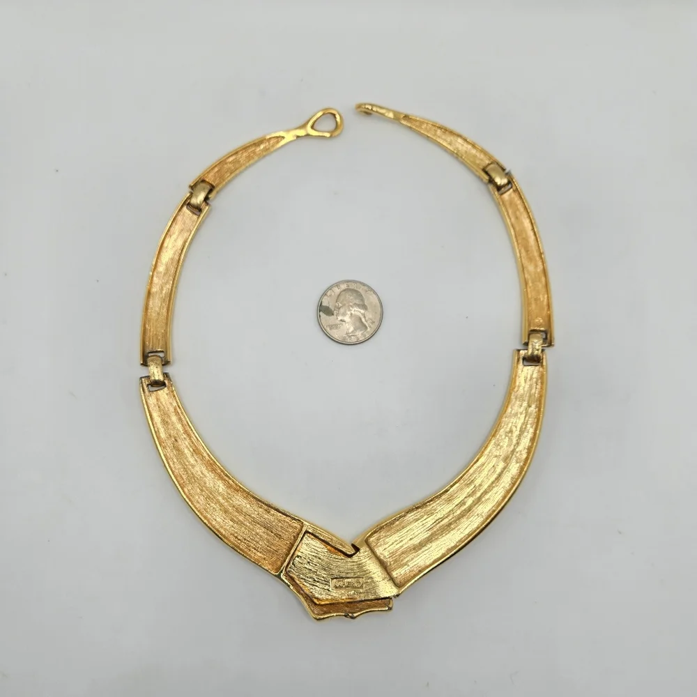 Napier Goldtone Necklace Choker Collar Modernist Statement Chunky Mogul Mobwife - Picture 4 of 7